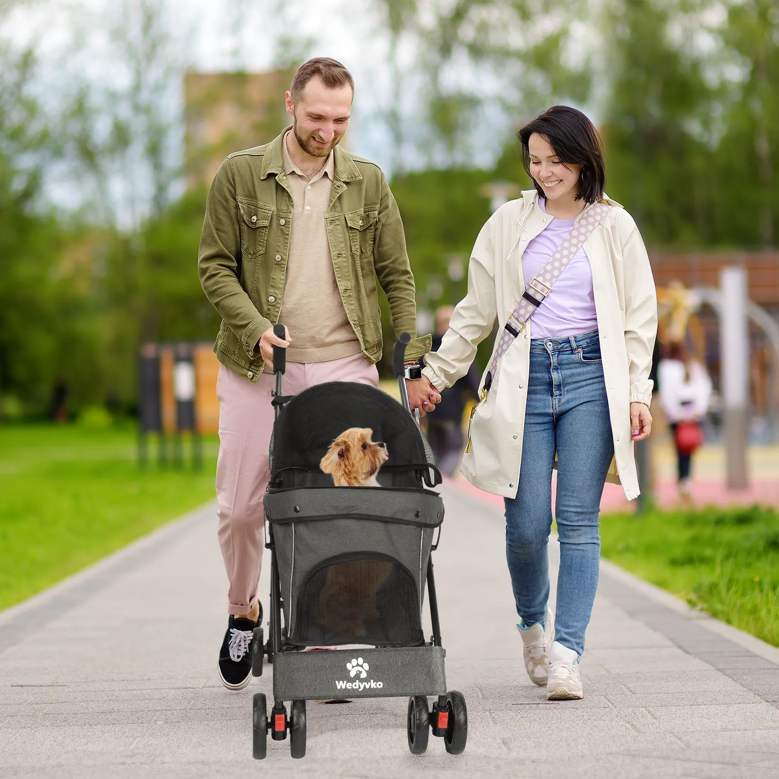 Carrinho de cachorro ao ar livre gato cão viagem respirável carrinho de estimação leve dobrável pequeno e médio tamanho