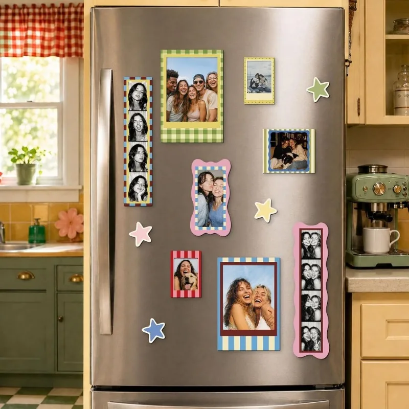 12-Piece Magnetic Photo Frame Set with Star-Shaped Fridge Magnets and Home Photo Display Decals