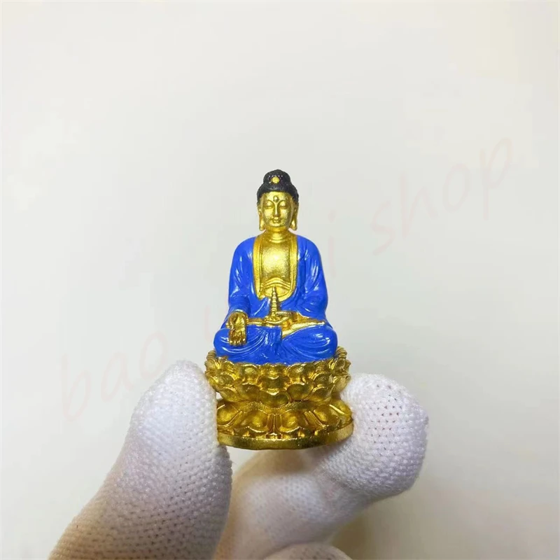 Medicine Buddha, handmade painted copper mini Buddha statue ornament, hollow, can be hidden, auspicious, home desktop decoration