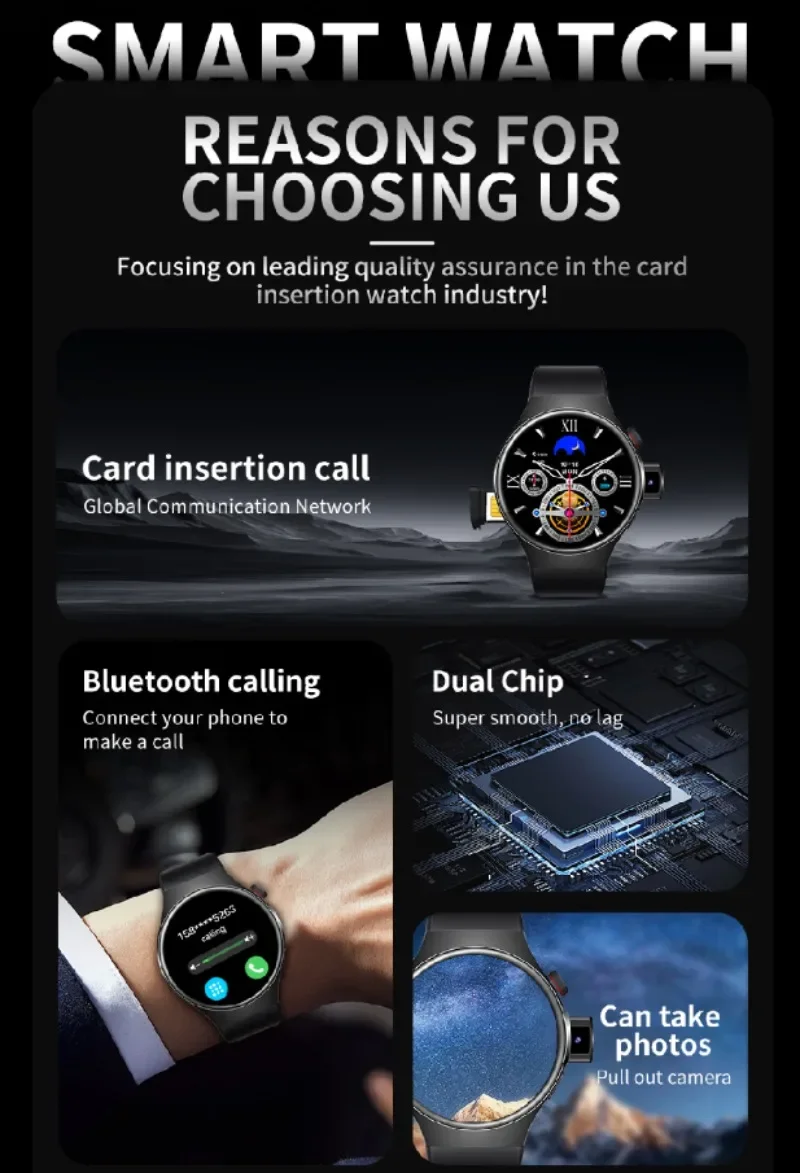 2025 جديد BW17 Smartwatch 4G شبكة WiFi GPS أندرويد IOS 1.5 بوصة شاشة جوجل بلاي عداد الخطى النوم المقتفي دعم بطاقة SIM