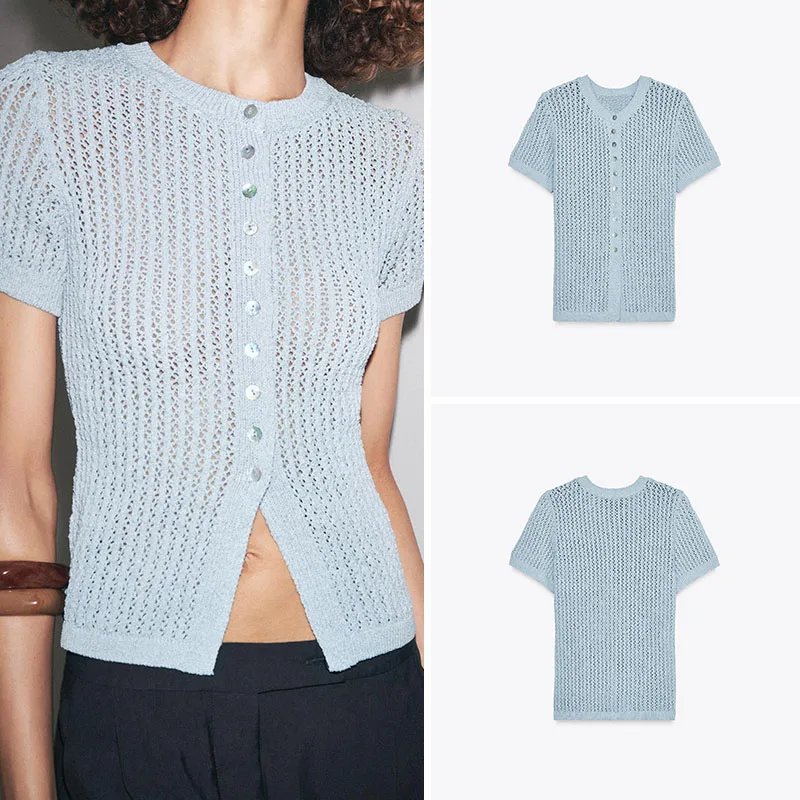 

Новые летние женские трикотажные ор Све круглые Ne Me Top Street Sle Color Casual Faion для молодых женщин 8-24