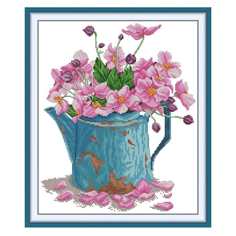 Orchid Watering Can Patterns Counted Cross Stitch Set DIY 11CT 14CT 16CT HD Stamped DMC Cross-stitch Kit Embroidery Needlework