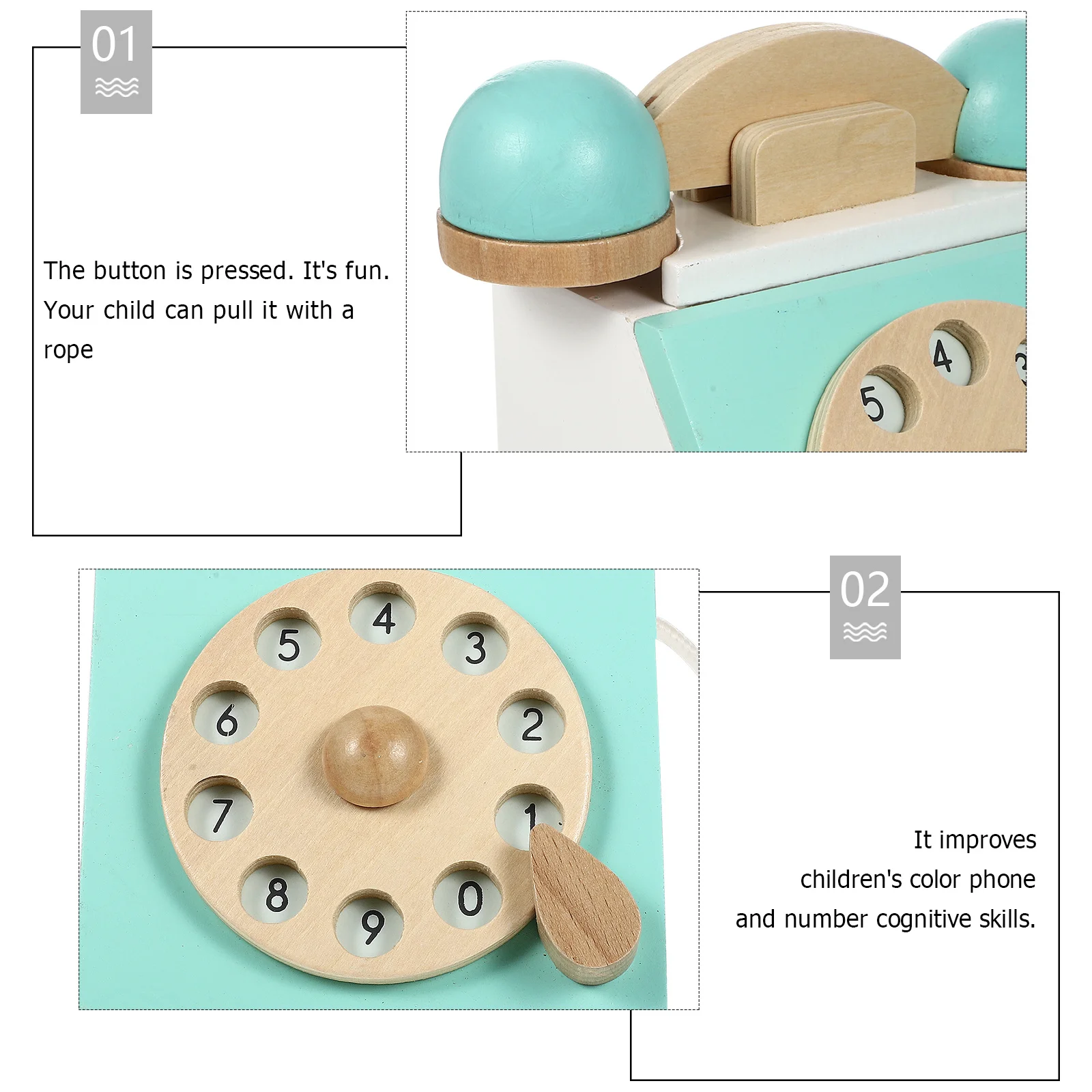 1 stuks houten retro simulatie wijzerplaat telefoon cartoon ontwerp interactief educatief rollenspel huishoudapparaat voor kinderen