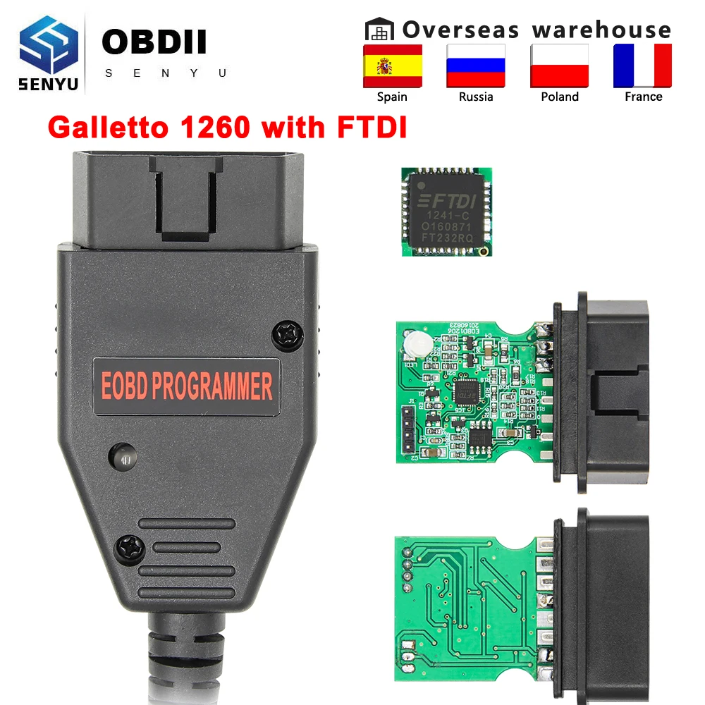 Galletto 1260 ECU Chip Tuning Tool FTDI Chip EOBD OBD2 Car Diagnotic Tool ECU Flasher Programmer Read Write OBD 2 Scanner