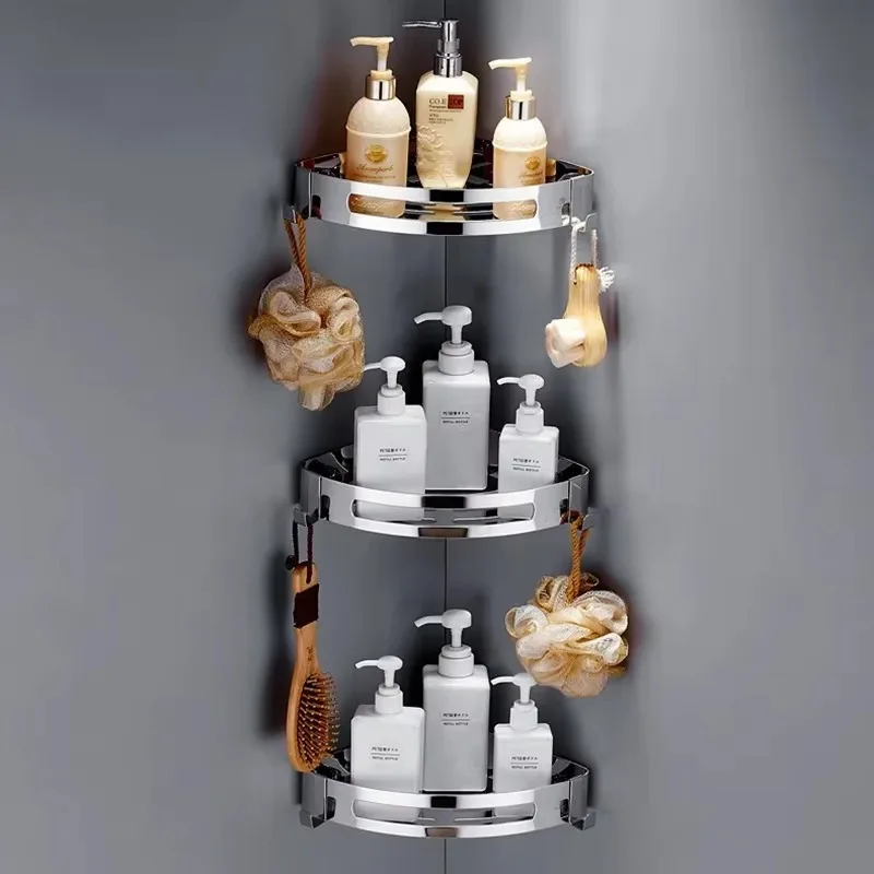 Wall Mounted 304 Stainless Steel Bathroom Corner Shelf, Chrome Satin Finish Shower Storage Rack, Kitchen Bath Corner Holder ****