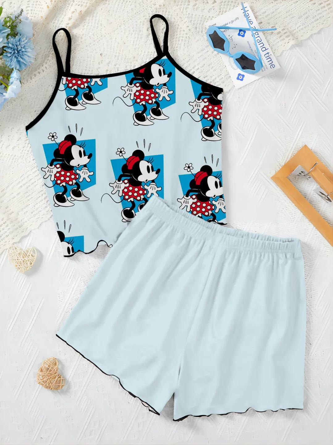 Kurze Sets für Frauen 2 Stück Minnie Maus Damen anzug Pyjama Rock Mickey Slip Kleid Disney T-Shirt Top elegante Disney Mickey