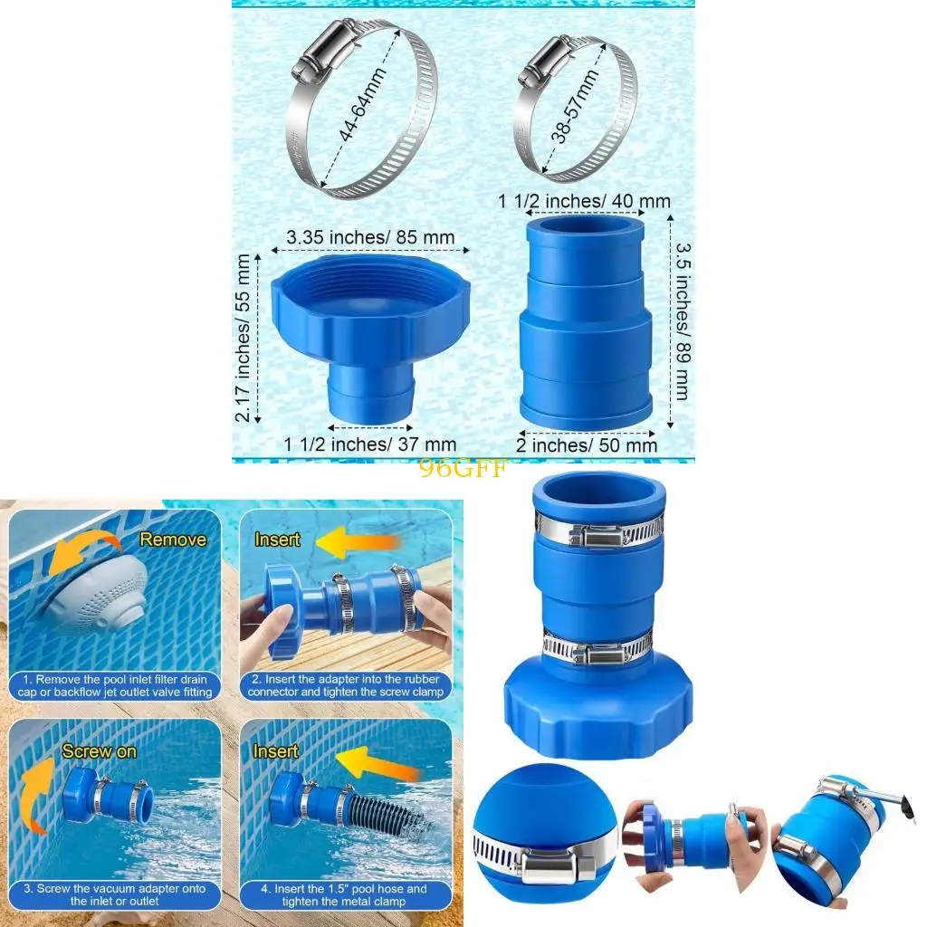 Conector manguera del adaptador vacío piscina 96GF con abrazaderas 4 piezas acoplamiento para
