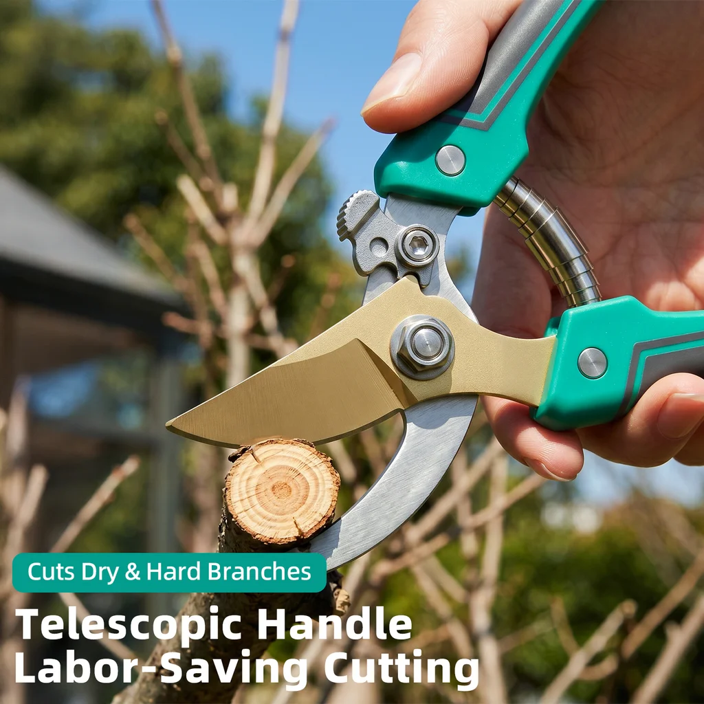 Garden Pruning Shears Set with SK5 Steel Blade Shock Absorbing Grip for Yard Tree Branch Trimming and Plant Care