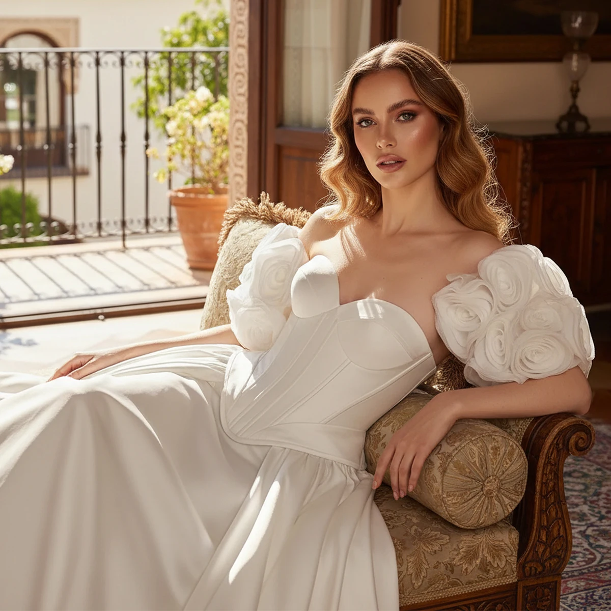 

Romantic Vestidos Novia Puffy Sleeve Ball Gown Wedding Dress 2026 Long Satin Bridal Party Gown For Women