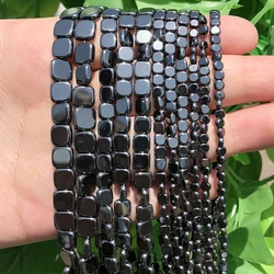 3 4 6 8mm Black Hematite Natural Stone Flat Square Smooth Spacer Charm Loose Beads For Jewelry Making Bracelet Necklace DIY