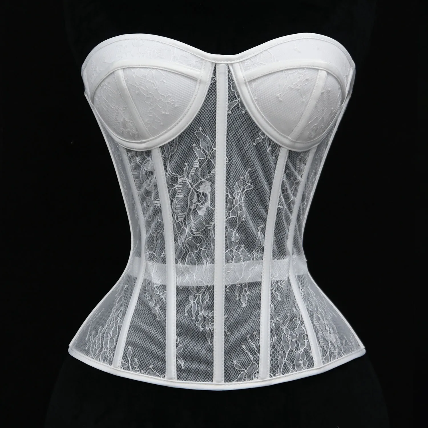 8 Sizes XXS-3XL Lace Fishbone Corset Shapewear Sexy Gathering Abdomen White Corset Summer Thin Three-dimensional Cup Underwear