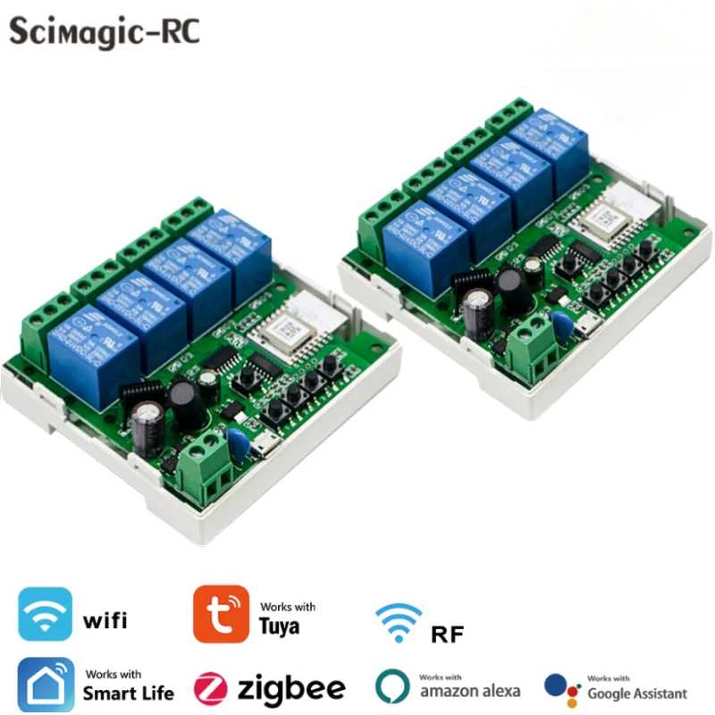 

2Pieces 4CH Tuya Zigbee Smart Switch Relay Module RF433 APP Control Smart Home with Alexa Google With/Without Case