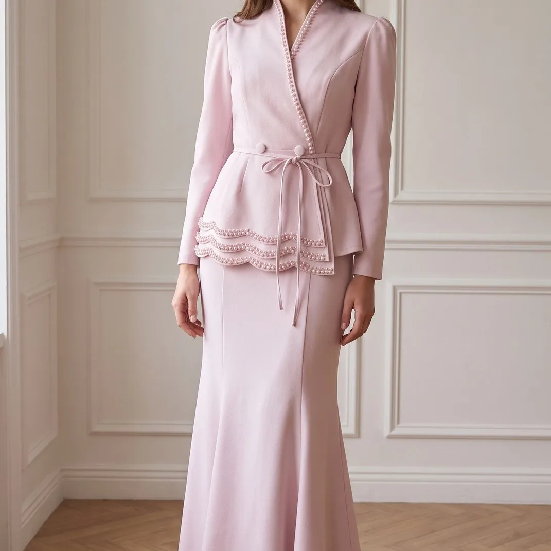Low Waist Set Woven Straight Sweet Fresh with Round Neck Two Set Sweet and Fresh a Line Spring Long Skirt Casual for Women