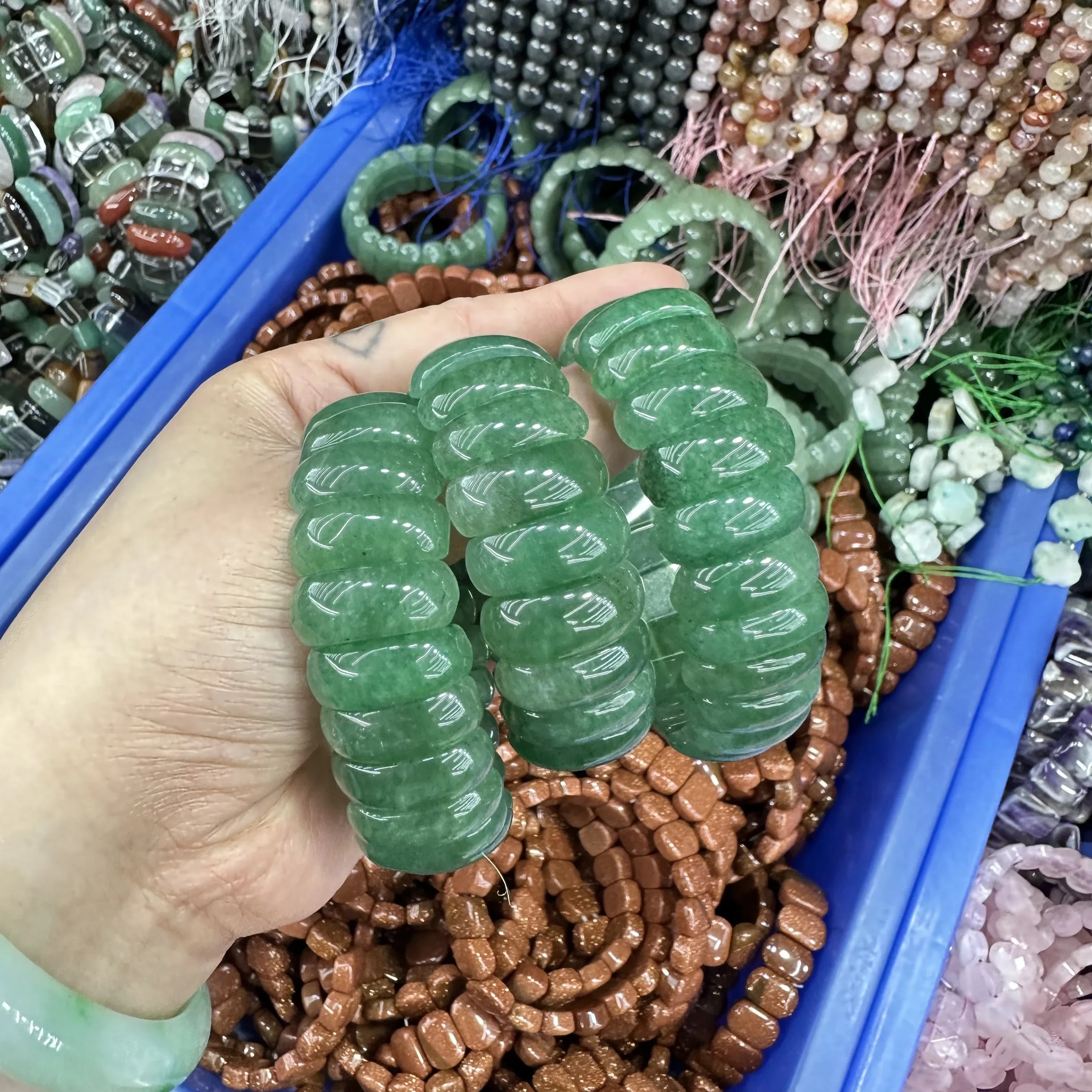 Premium Green Aventurine Bridge Model Strand Bracelet - 8*21mm Geometric String Jewelry, Unisex Gemstone Gift Wholesale Bulk