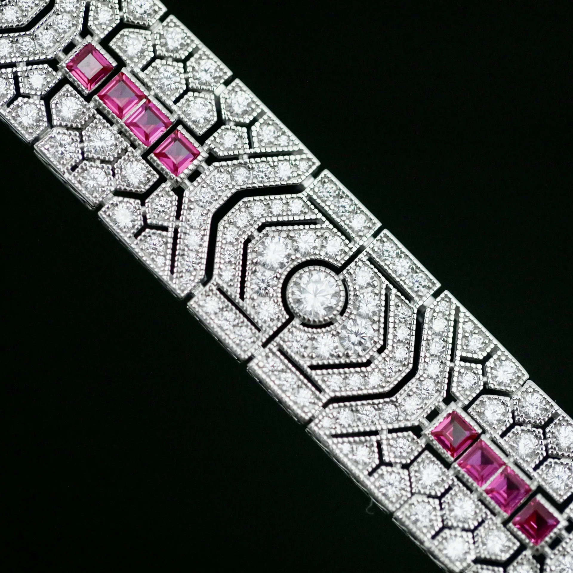 

New S925 Silver Bracelet High Carbon Diamond Pink Blue Treasure Round Decorative Art Exquisite Women's Bracelet Wedding Jewelry