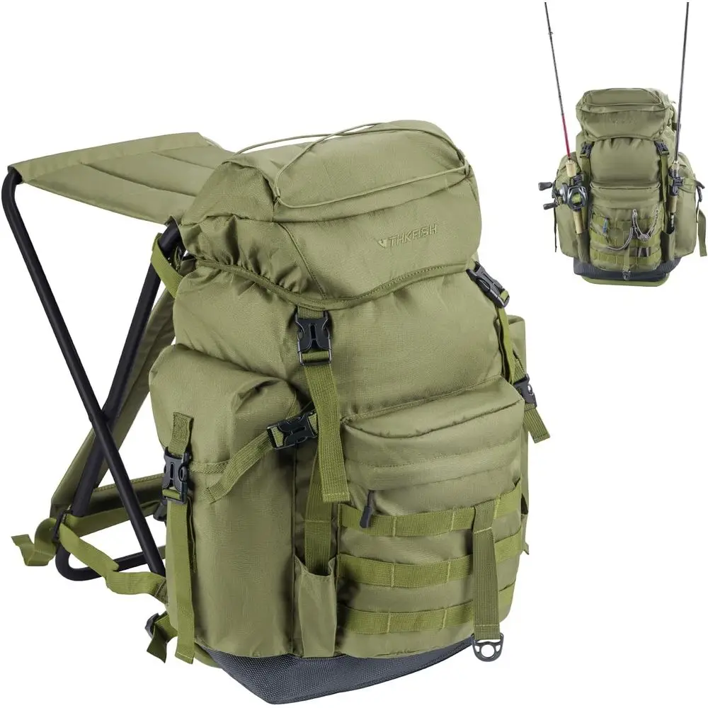 

Folding Chair Backpack with 35L Fishing Tackle Storage, Portable Stool for Outdoors, Camping, and Hunting