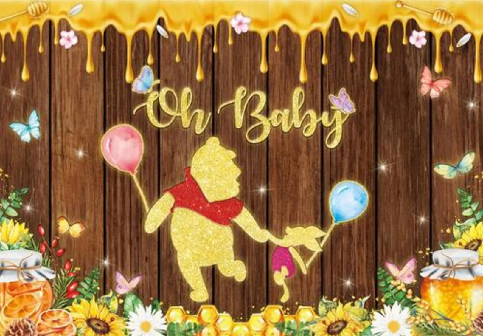 Oh Bé Lưng Gấu Mật Ong Ngọt Ngào Nền Chụp Ảnh Trẻ Em Bằng Gỗ Bướm Hoa Động Vật Sinh Nhật Trang Trí Mùa Xuân