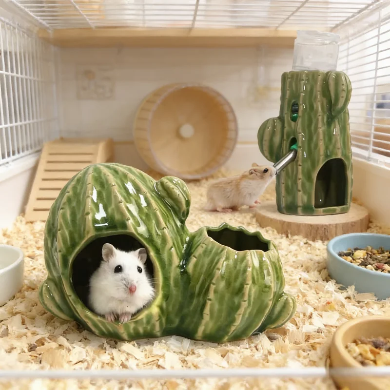 Casa para hámsteres y ratas, artículos para mascotas pequeñas, jaula de cerámica con forma de cactus para erizos, jaula para hámsteres, productos para conejos, chinchillas