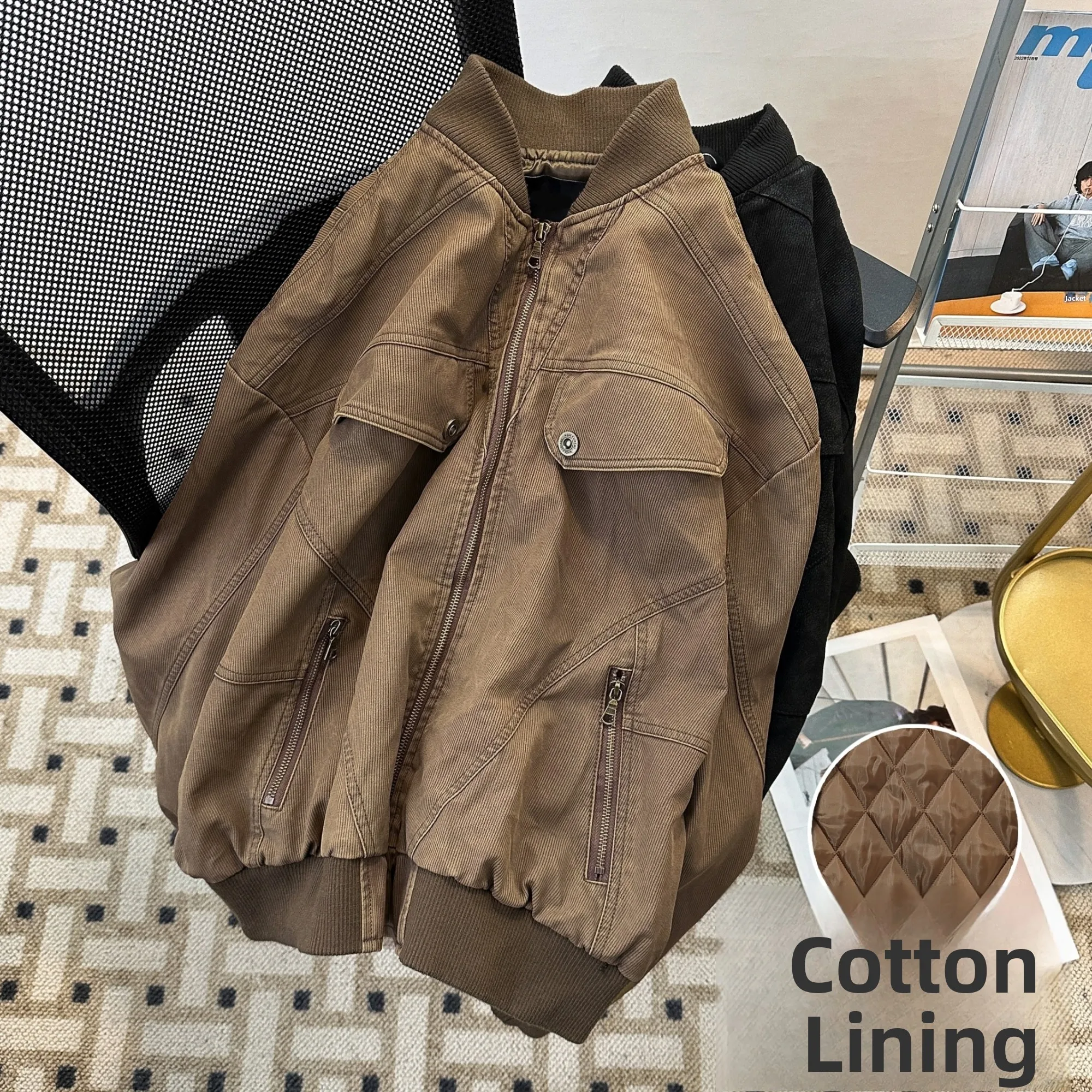 

Retro American Workwear Jaet Cotton Padded Casual Loose Fit Warm Outerwear for Men And Women Faionable Vintage Sle