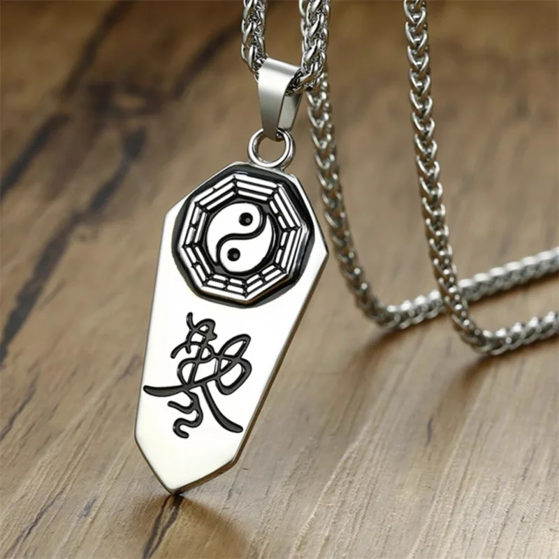Ethnic Style Tai Chi Eight Diagrams Necklace Male Choker Accessories Retro Taoist Scriptures Card Pendant Men Jewelry