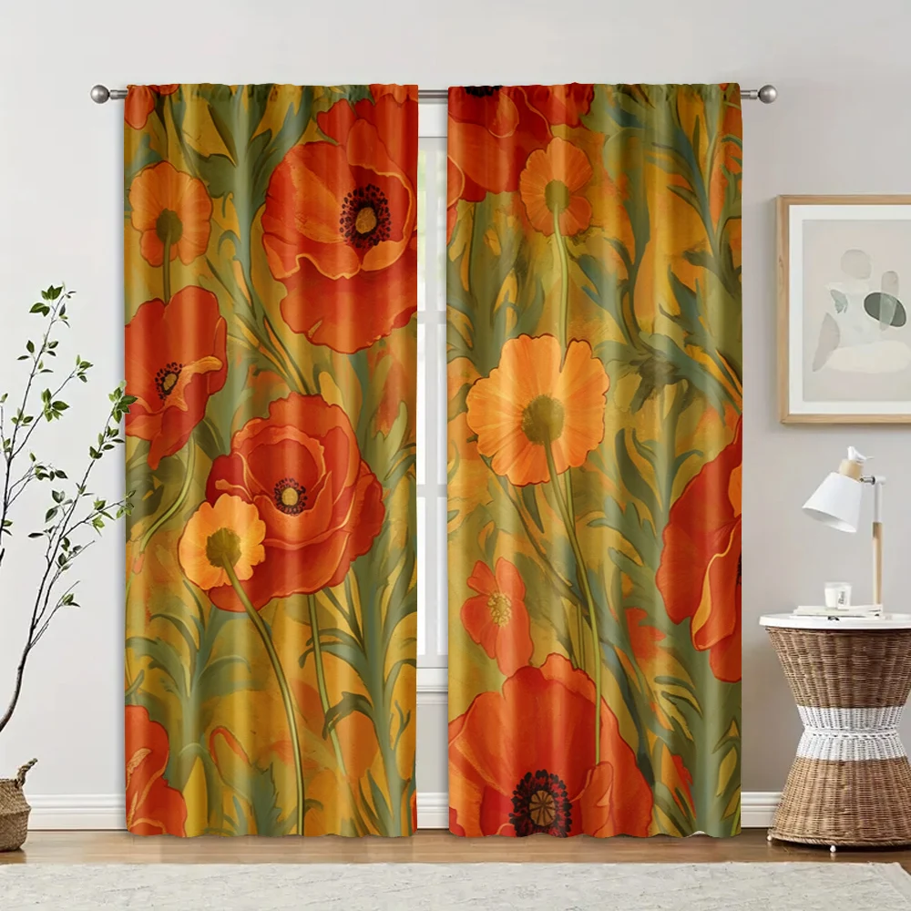 2pcs, Popular Curtain Panels The story of the flowers Machine Washable (without rod) All Seasons for Bedroom, Living Room