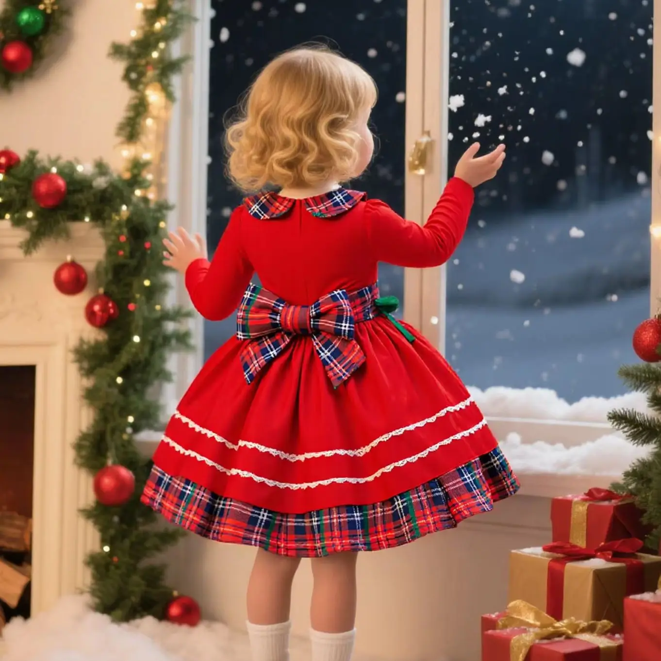 Red Long Sleeve Christmas New Year Party Dress For Baby Girls Wedding Birthday Prom Gown Kids Girl Carnival Princess Dress