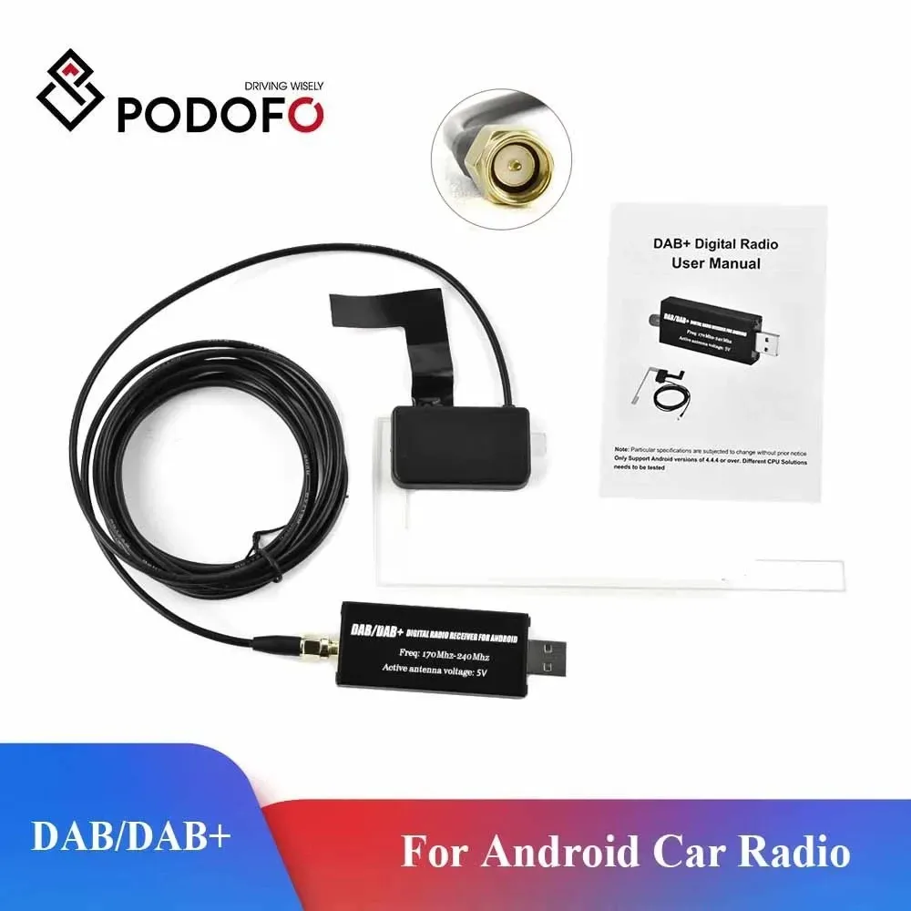 Podofo DAB + Antenna With USB Adapter Android Car Radio GPS Stereo Receiver Player For Europe Universal