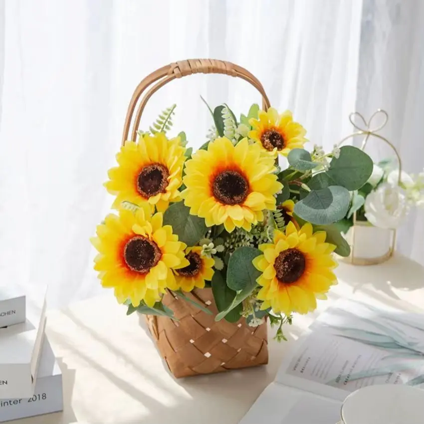 7 Head Artificial Flowers Silk Sunflower Wedding Bridal Bouquet Festival Decoration Home Outdoor Garden wall Festival Diy  gift