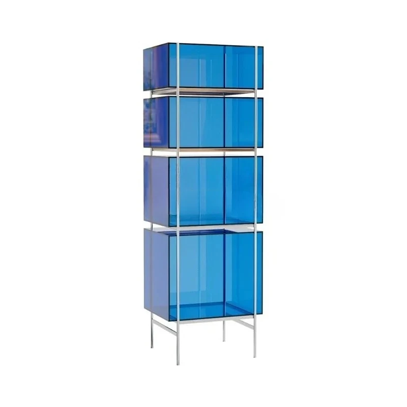 Customized Minimalist Acrylic Shelf Stainless Steel Open Storage Bookcase Household Multi-Layer Floor Hand