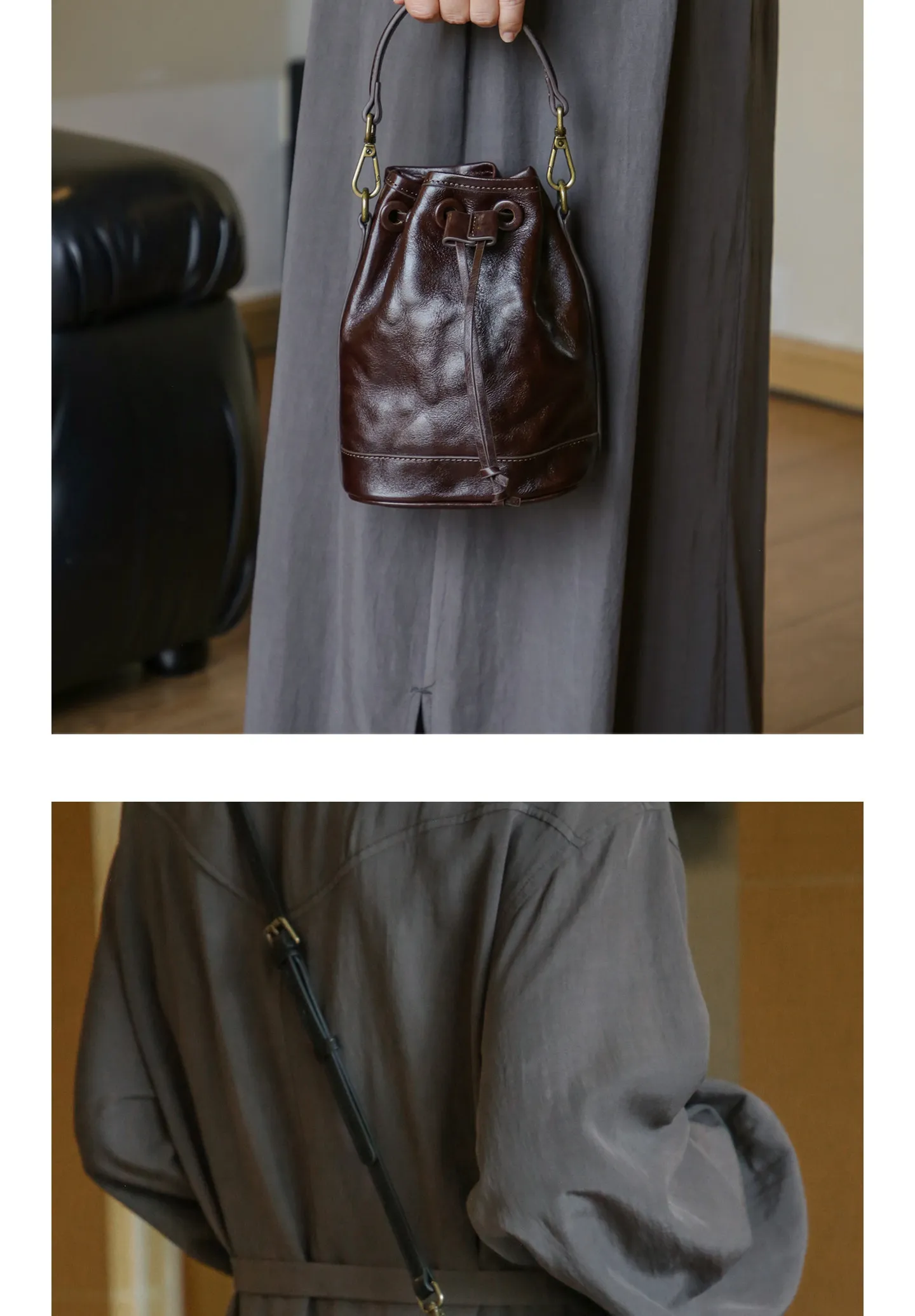 Handgefertigte Damenhandtasche aus pflanzlich gegerbtem Leder, lässige Designer-Umhängetasche aus echtem Leder, multifunktionale Schulter- und Crossbody-Tasche. – Detail 12
