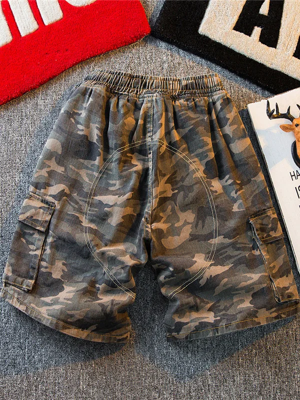 

Retro American Waed Camouflage Straight Leg Men's ort Jeans Hip Hop Street Sle Wide Leg Five Parts Pants Summer Faion