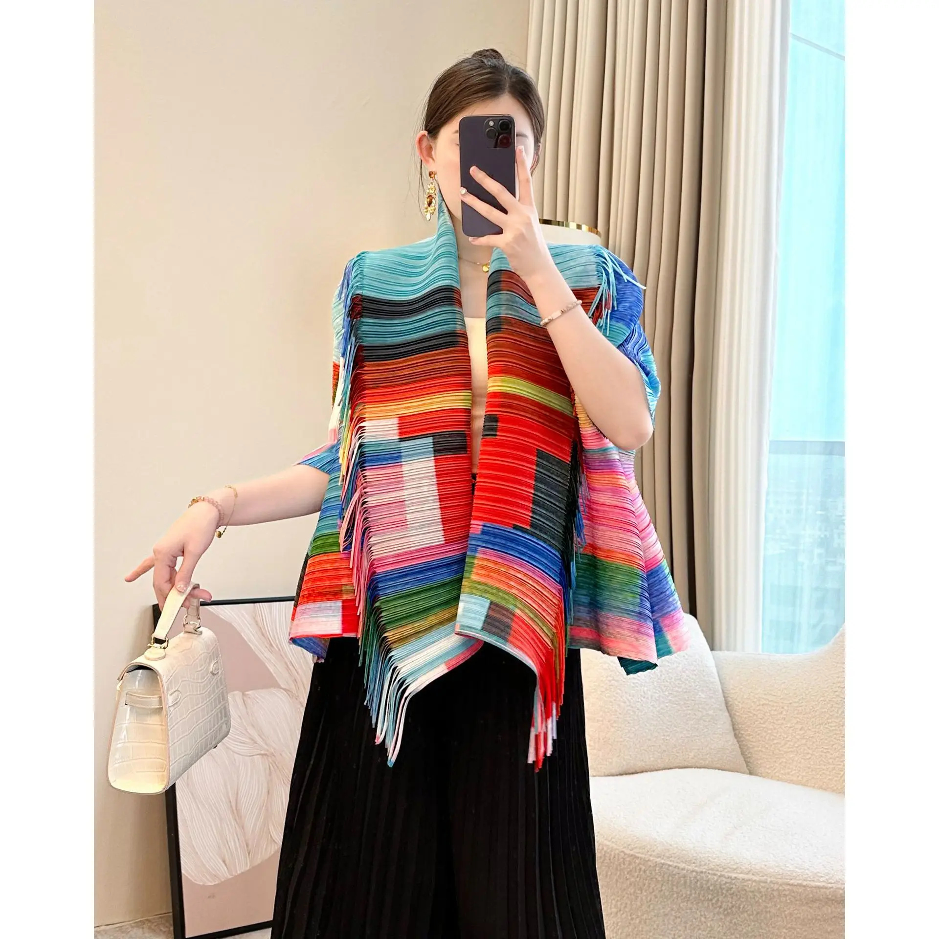 Miyake Style Pleated Summer Short Jacket for Women 2025 New Large Size Versatile Fashion Cardigan Top Personalized Outfit