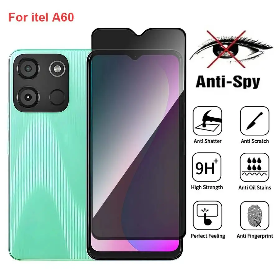 

Itel A60 Anti Spy Privacy Tempered Glass Protector Compatible For Itela60 Full Cover Screen Phone Film