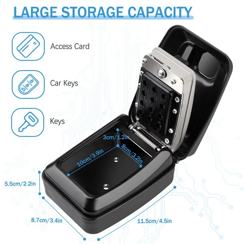 Wall Mounted Caixa Chave Grande, impermeável Caixa Chave Exterior, 12 Código, Rustproof, Heavy Duty, Secure, 2 Pcs
