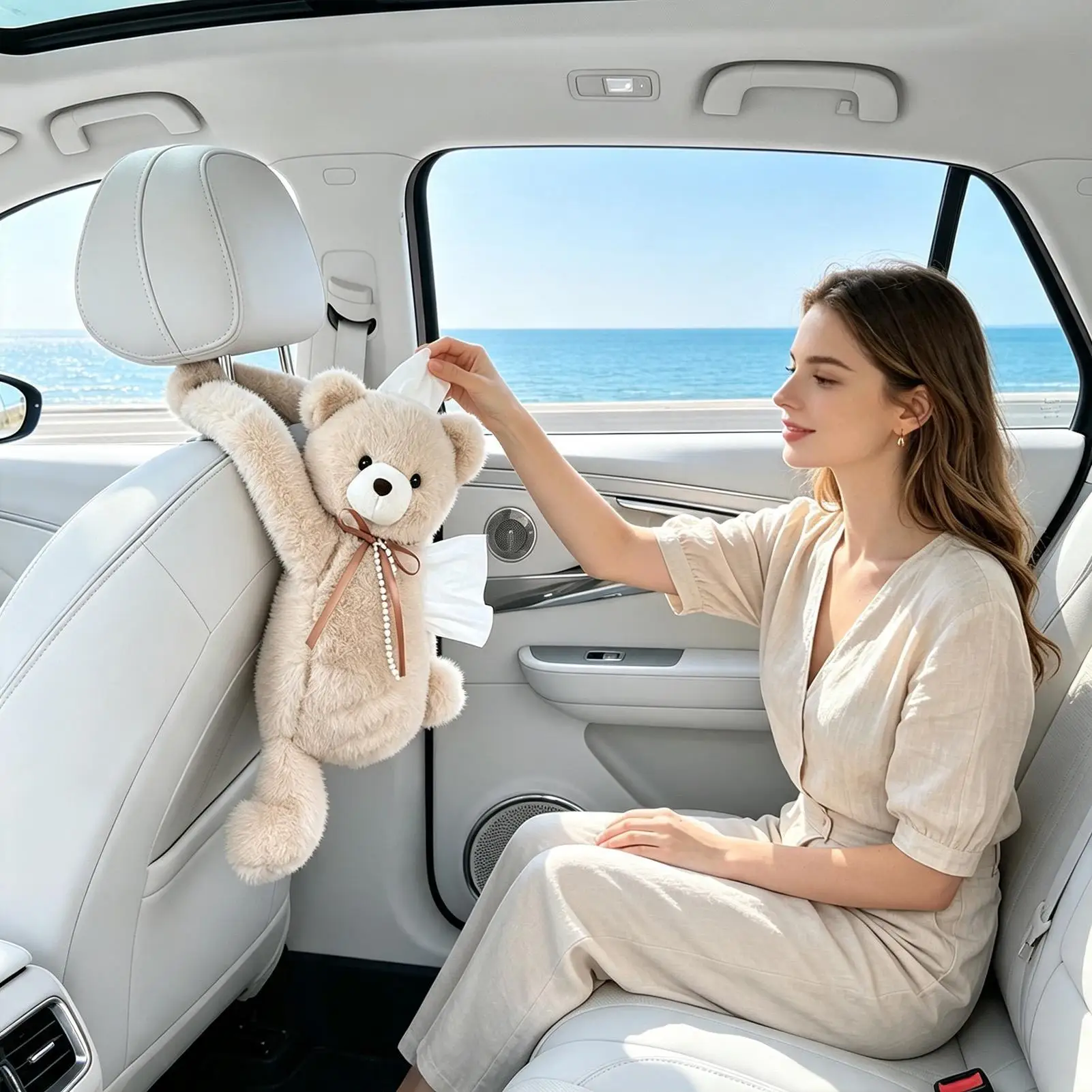 Car Tissue Box Holder Soft Space-Saving Funny Storage Animal Decor Car Paper Towel Holder Tissue Dispenser For SUV RV Sedan