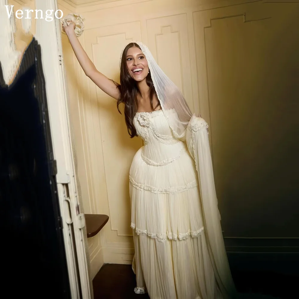 

Verngo lvory Chiffon 3D Flowers Wedding Dress Spaghetti Straps Bridal Gowns Women Modern Lac Up Bride Dress 2026 Customized