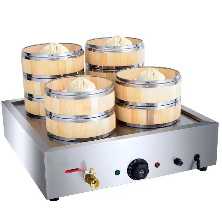 Vaporera Eléctrica Comercial de 4 Orificios para Mostrador con Función Antiadherente para Shaomai, Mantou y Comida para el Desayuno