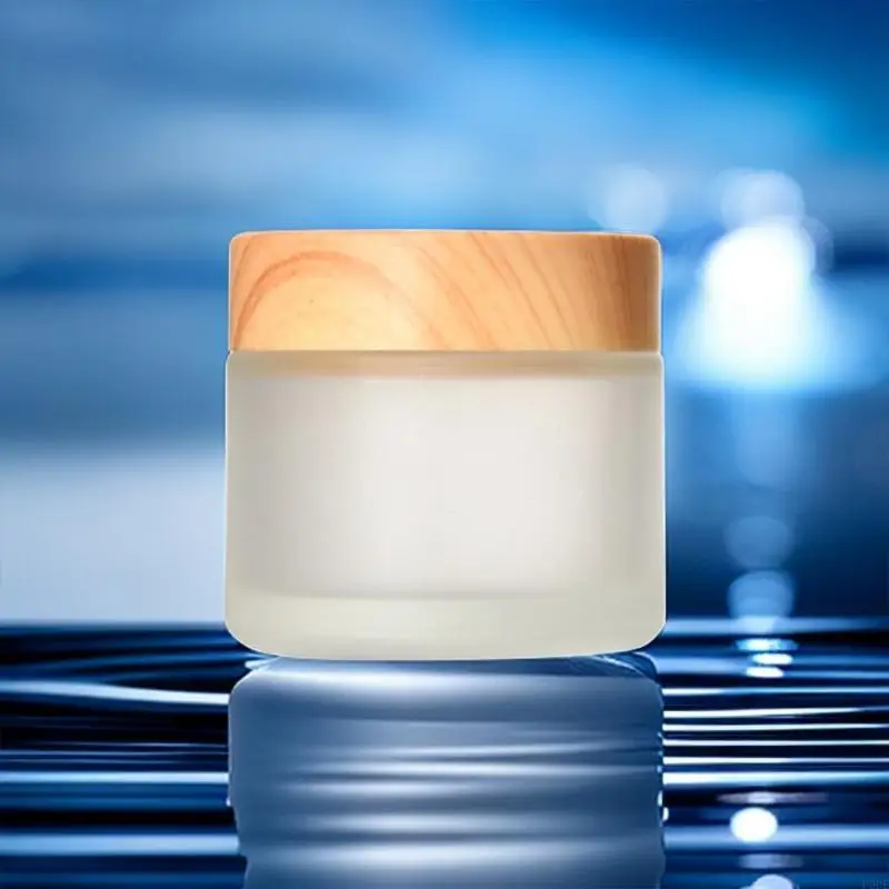 U0DE Бутылка для крема из матового стекла с деревянной крышкой Многоразовые мини-банки для лосьона