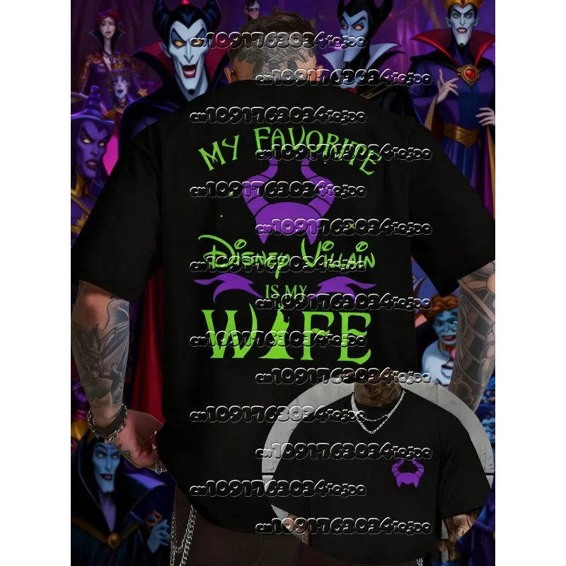 

Disney Menswear Official "My Favorite Disney Villain Is My Wife" Maleficent Graphic T-Shirt Loose Casual Street Summer