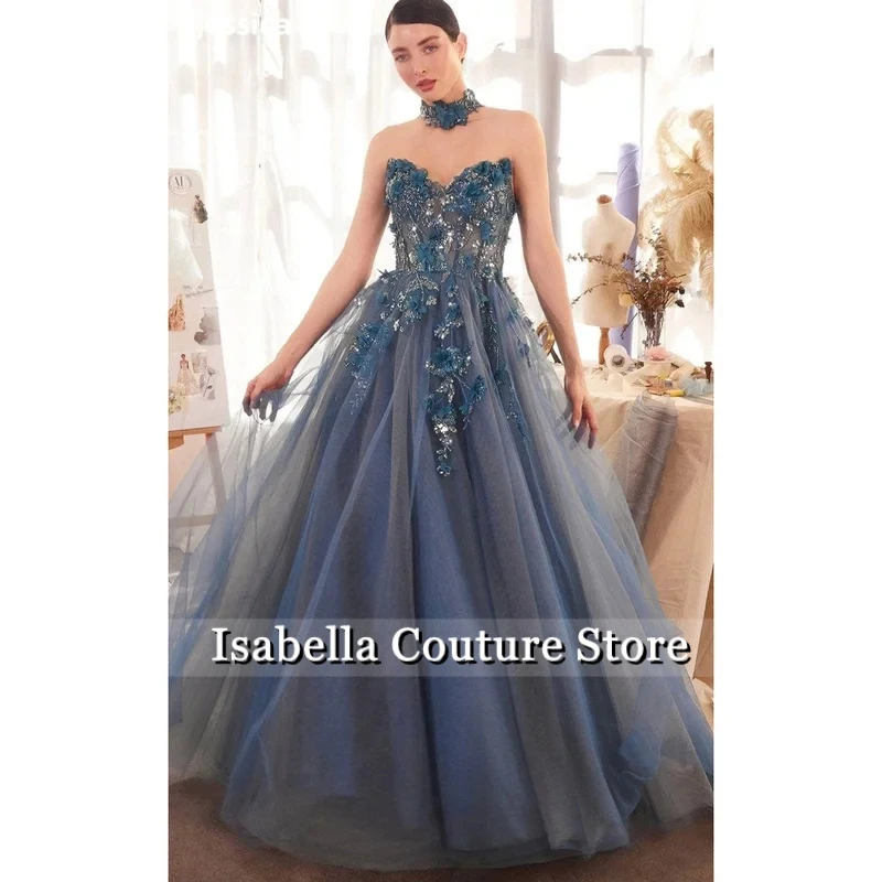 3D Applique Beads Evening Dresses Lace Embroidered Tulle Prom Dresses Sexy Off Shoulder Princess Corset Customized