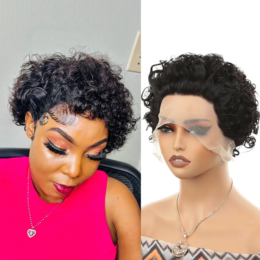 

INS FACIN Pixie Cut Wig 13x1 Lace Wig Spring curl Short Bob Human Hair Wig For Women Natural Black Color Blonde Cheap Wig