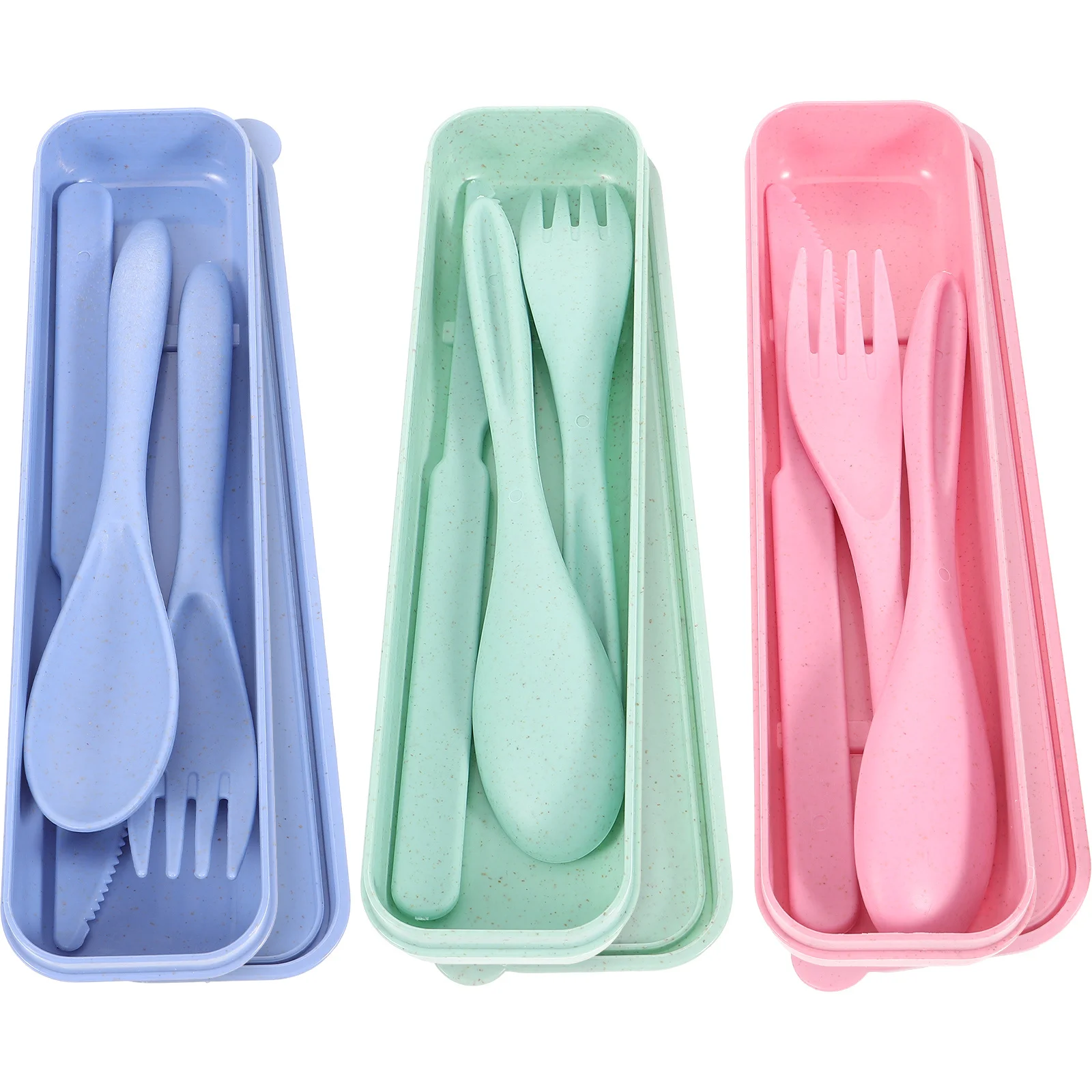 

3Sets Reusable Wheat Straw Cutlery Set Spoon Fork Cutter Portable Travel Utensils Case Lunch Box Wheat Straw Cutlery Set