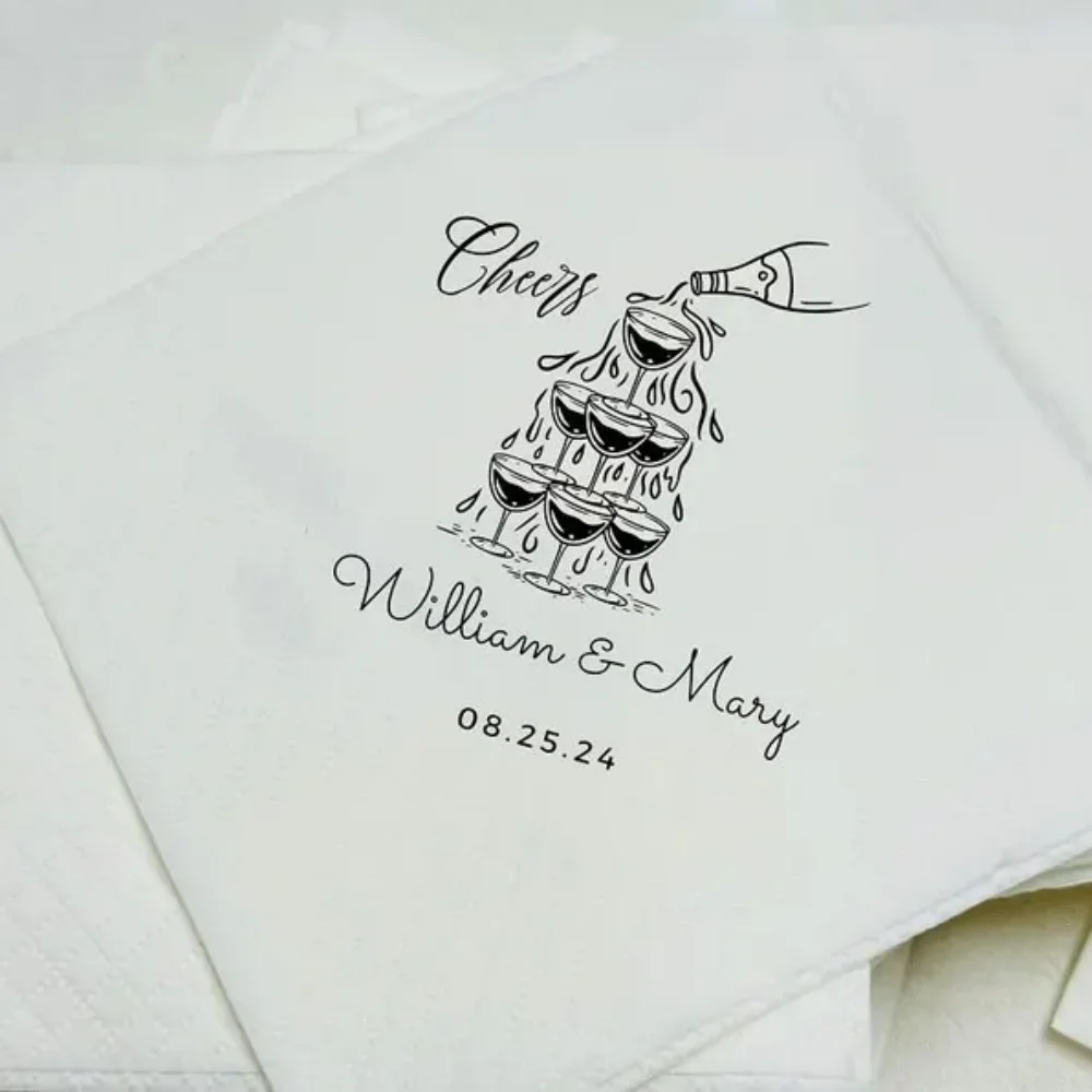 مناديل اسم مخصصة ، مناديل زفاف مخصصة ، مناديل خطوبة ، مناديل كوكتيل ، مناديل استقبال الزفاف ، عشاء بروفة