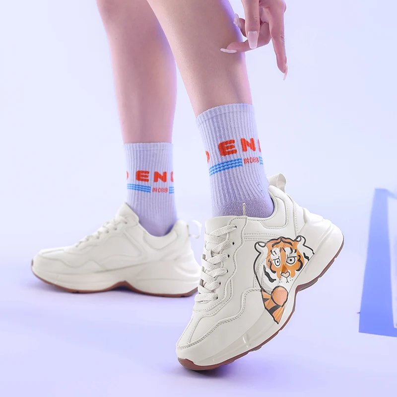 Designer Tiger White Shoes for Women Men 2022 Sneakers Thick Chunky Tennis Platform Flats Casual Shoes Female Luxury Brand Shoes