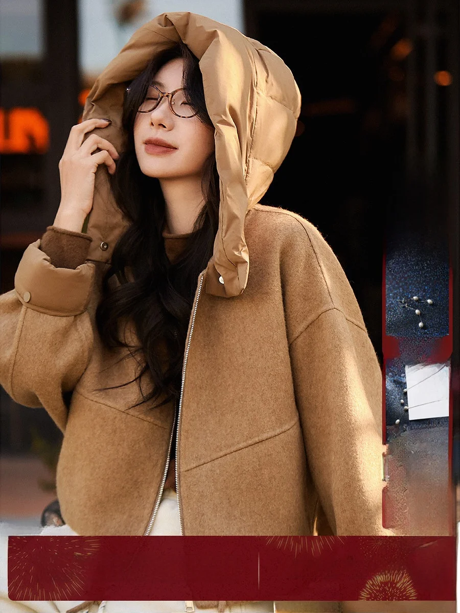 

Модное женское пальто XiaoHanGe из твида с отстегивающимися вставками из гусиного и верблюжьего пуха, свободного кроя, с длинными рукавами, в стиле OL