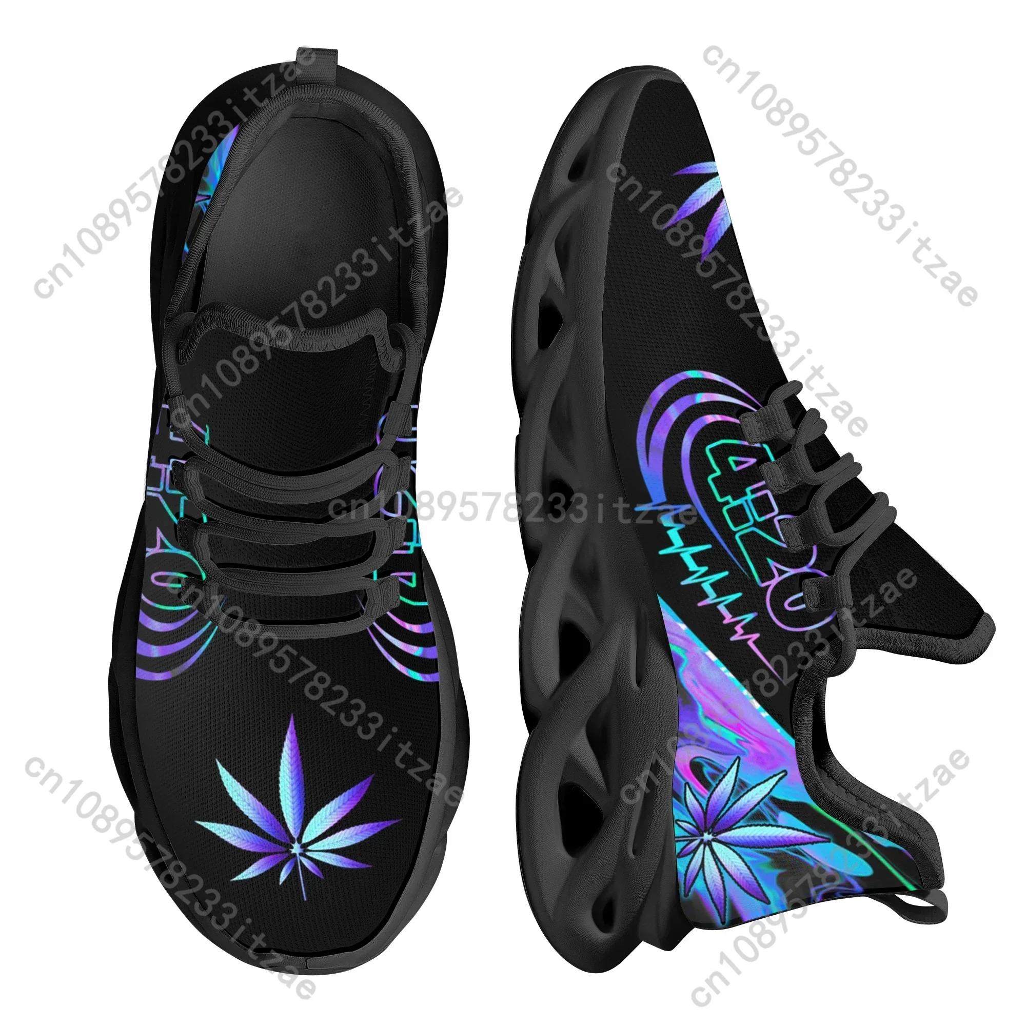 

420 Blue Trippy Weed Pattern Ladies Flat Shoes Comfortable Lace up Platform Sneakers Lightweight Women Footwear