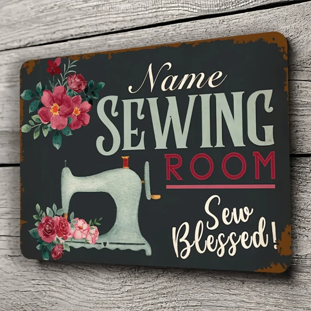 Customized Personalized Aluminum Sign, 1pc Sewing Room Metal Plaque - Glossy Aluminum Wall Decor Featuring a Vintage Sewing Mach