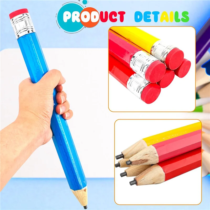

15 Pack 14 Inch Wooden Jumbo Pencils With Cap Funny Novelty Inspirational Giant Wood Pencils For Kids