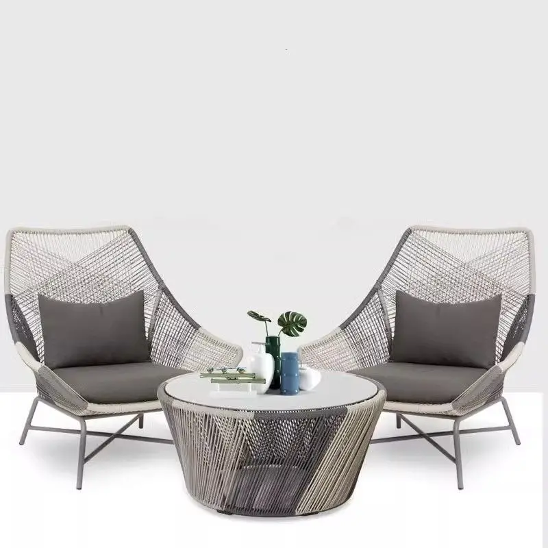 Outdoor Rattan Table and Chair 3-Piece Set for Balcony Courtyard Terrace Single Leisure Furniture Woven Sofa Chair