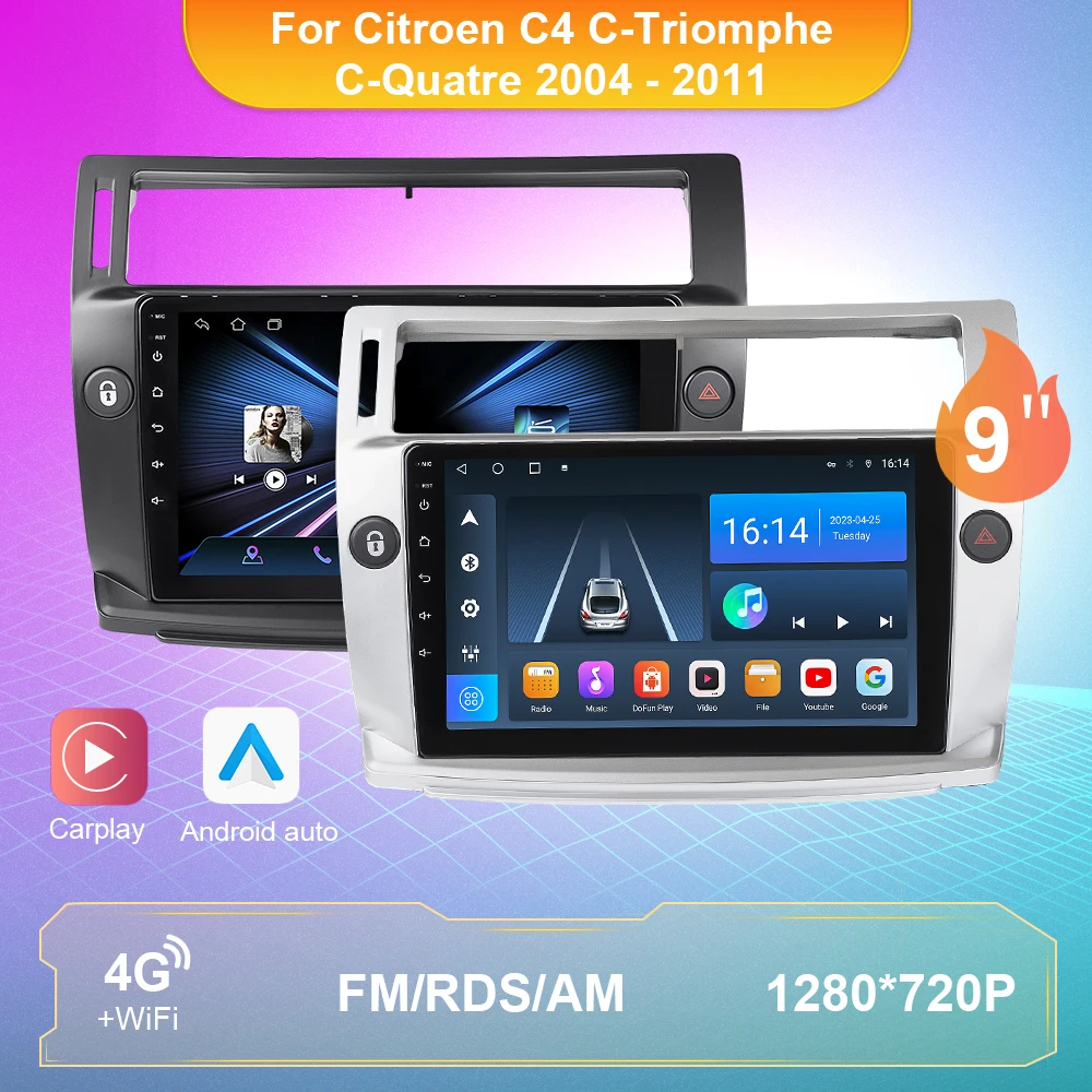 

Car Radio For Citroen C4 C-Triomphe C-Quatre 2004-2011 Central Multimidia Video Carplay RDS DSP GPS Navigaion Silver Black Frame